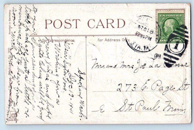 A. Von Beust Signed Artist Postcard Christmas Winter Scene Embossed c1910's