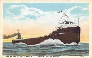 Great Lakes Steamer William Livingstone Duluth Superior Harbor MN WI postcard