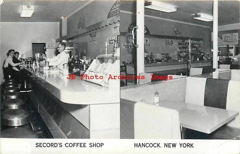 NY, Hancock, New York, RPPC, Secord's Coffee Shop, Interior Views