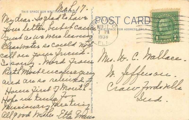 Orlando Florida Lake Eola Park Sweet Pea Hedge 1938 Linen Postcard Used