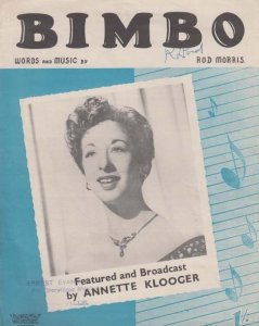 Bimbo Annette Klooger 1950s Sheet Music