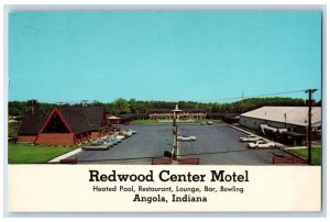Angola Indiana IN Postcard Redwood Center Motel Cars Scene 1970 Posted Vintage