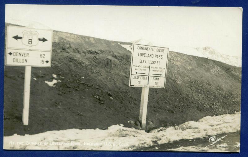 Continental Divide Summit of Loveland Pass Colorado co real photo postcard RPPC