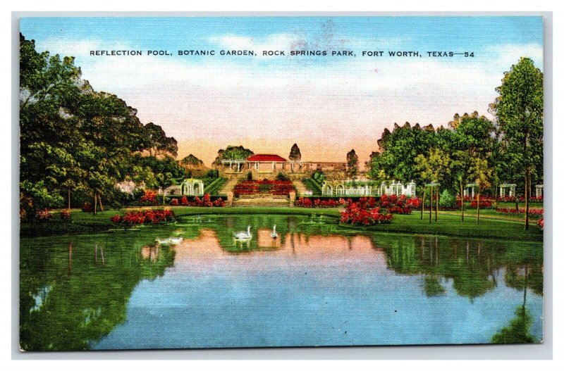Rock Springs Park Reflection Pool Fort Worth Texas TX UNP Linen Postcard N18