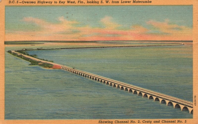 Vintage Postcard 1953 Oversea Highway To Key West Florida Looking Southwest FL