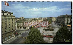 Modern Postcard Geneve Place and the railway station Cornavin