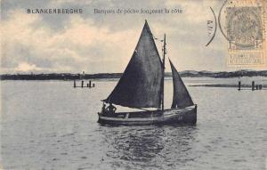 Blankenberghe Belgium view of sailboat along the coast antique pc Z42021