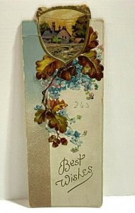 Victorian Trade Bookmark 'Best Wishes' Embossed Farmhouse Floral 1870-1900s