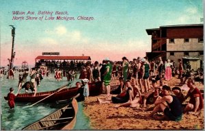 Vtg 1910 Wilson Ave Bathing Beach North Shore Lake Michigan Chicago IL Postcard