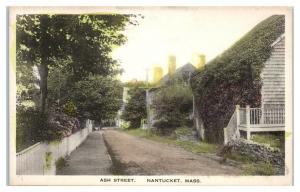 Ash Street, Nantucket, MA Hand-Colored Postcard *5B