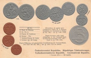 Czechoslovakia Flag Exchange Table Coins embossed coinage postcard C314