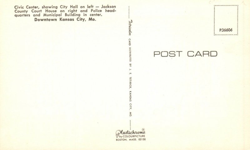 Vintage Postcard Civic Center City Hall Jackson County Court House Kansas City