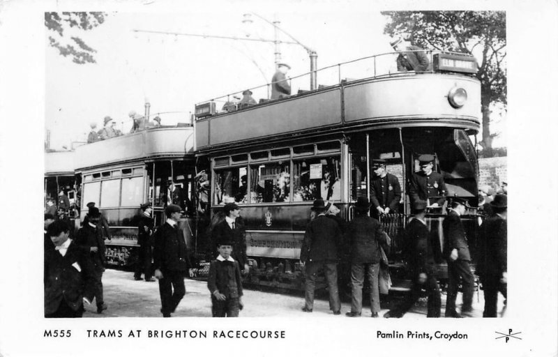 RPPC Trams At Brighton Racecourse Streetcar UK Pamlin Prints Vintage Postcard