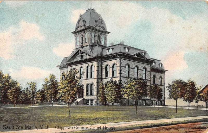 Sault Ste Marie Michigan Chippewa Court House Antique Postcard K61688