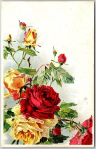 Pink Yellow Roses Large Print Flower Best Wishes Birthday Greetings Postcard