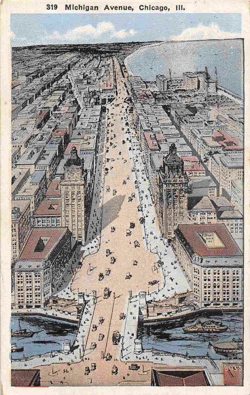 Michigan Avenue Aerial View Chicago Illinois 1922 postcard