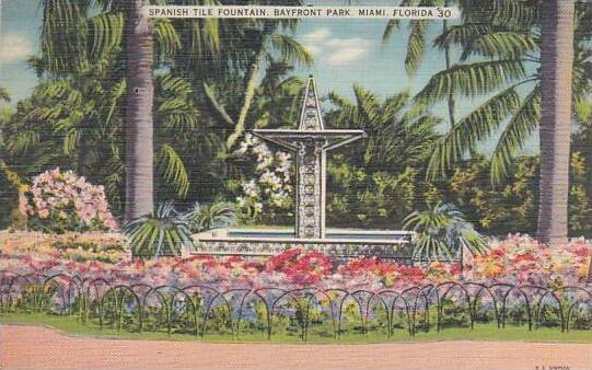 Florida Miami Spanish Tile Fountain Bayfront Park 1939