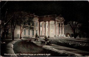 White House on a Snowy Winter Night, Washington DC c1910 Vintage Postcard L43