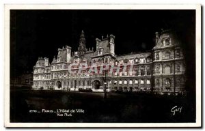 Old Postcard The Paris City Hall Night View