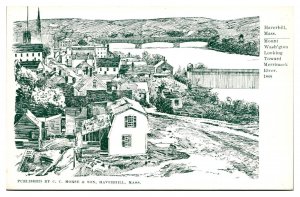 Antique Drawing of Haverhill, Mt. Washington toward Merrimack River, MA Postcard