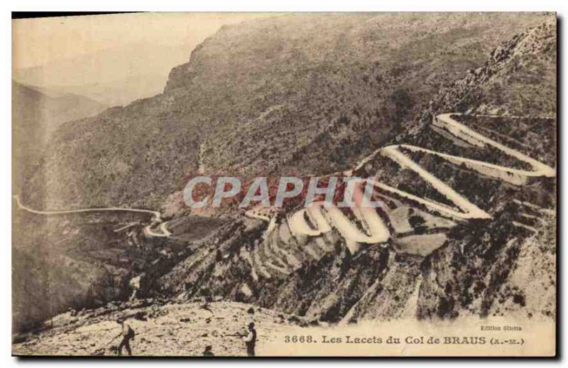 Old Postcard The laces of the Col de Braus A M
