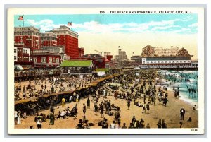 Boardwalk and Beach Scene Atlantic  City NJ New Jersey UNP WB Postcard O17