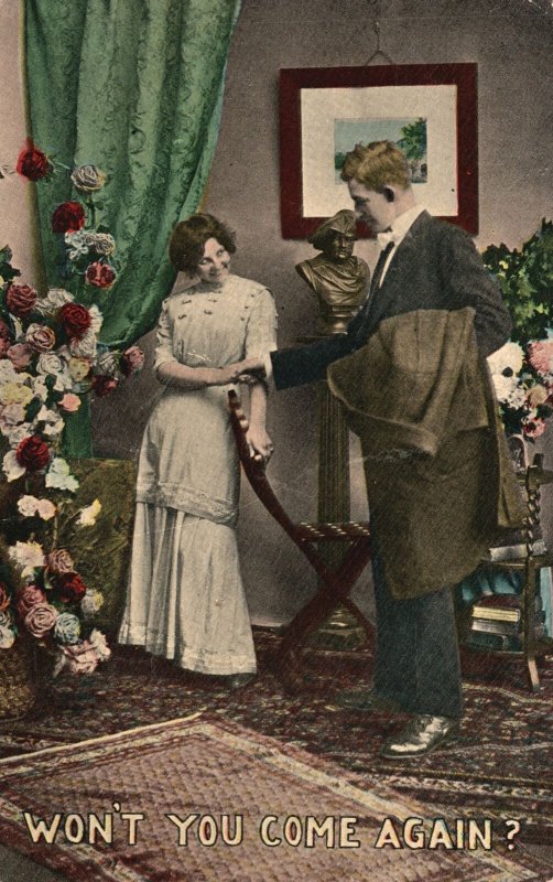 Vintage Postcard Won't You Come Again? Lovers Dating Sweet Moments Together