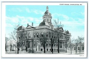 Charleston Missouri MO Postcard Court House Building Cannon c1930's Vintage