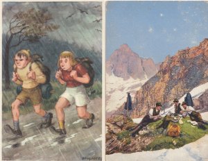 Swiss Camping Jogging Campers 2x Old Postcard s