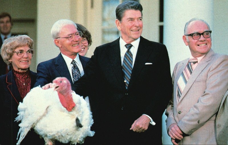 Thanksgiving Tradition w/ Pres. Reagan & Turkey By Nat'l Farm, Vintage Postcard