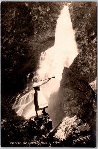 Lady Waterfalls Sivlefos Ved Stalheim Hotel Vossestrand Norway RPPC Postcard