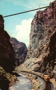 Vintage Postcard Diesel Train Royal Gorge Arkansas River Underneath Suspension B