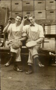 Men Drinking Beer? Bottles French Bros Wooden Crates +++ Photography RPPC