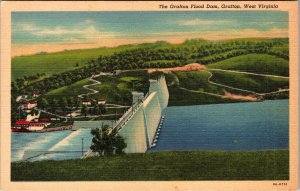 Grafton WV- West Virginia, The Grafton Flood Dam, Vintage Linen Postcard 