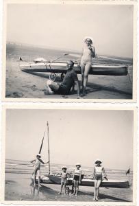 VILLERS-sur-MER : petit bateau à voille, personnages, plage (2photos) - tres...