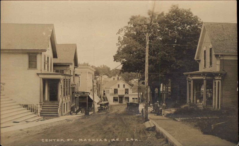 Machias ME Maine Center St. c1920 Real Photo Postcard