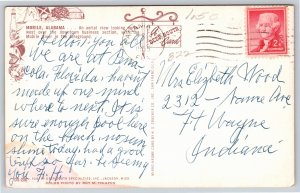 Mobile Alabama~Air View Business Section & Mobile River~Vintage Postcard