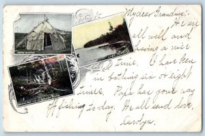 1910 Rosseau Ontario Canada Vintage Postcard Indian Wigwam Bridal Veil Falls