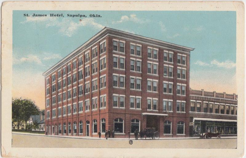 Oklahoma OK Postcard 1920 SAPULPA St James Hotel Building