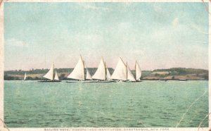 Vintage Postcard Sailing Race Chautauqua Institution Chautauqua New York Detroit 
