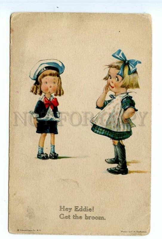 499238 TWELVETREES Get Broom LITTLE WITCH Girl Child EGCo #63 Vintage postcard