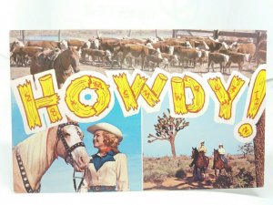 Howdy US Cattle Ranch Cowboy Cowgirl USA Vintage Postcard 1960s