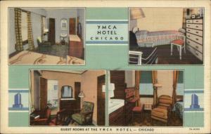 Chicago IL YMCA Hotel Multi View of Guest Rooms Linen Postcard