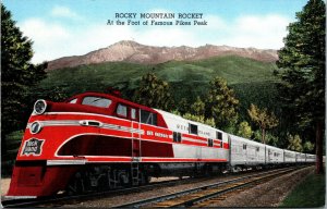 Vtg 1940s Rocky Mountain Rocket Streamliner Railroad Train Pikes Peak Postcard