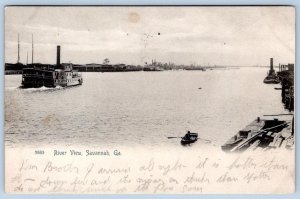 1906 SAVANNAH GEORGIA GA RIVER VIEW STEAMER STEAMBOAT ANTIQUE ROTOGRAPH POSTCARD