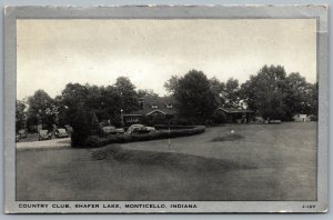 Postcard Monticello IN c1940s Country Club Shafer Lake Tippecanoe Golf Old Cars