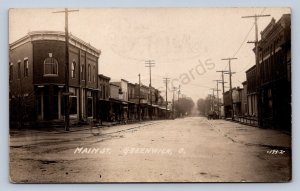 J87/ Greenwich Ohio RPPC Postcard c1910 Main St Stores Huron 1653