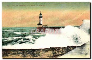 Old Postcard Treport Lighthouse Lighthouse in heavy seas