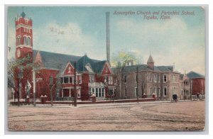 Topeka Kansas Assumption Church & Parochial School Postcard c1916 Postmark