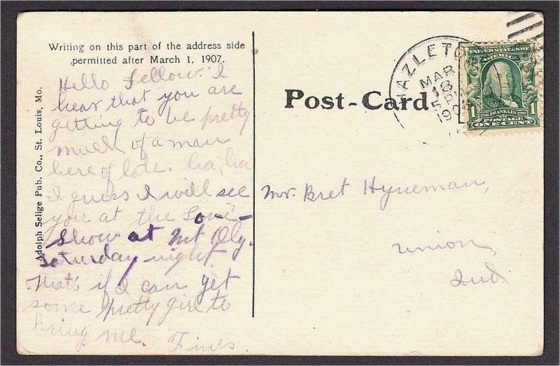 Princeton NJ at 10pm Drunk Fantasy Streetlight Comic Postcard Mailed in 1908